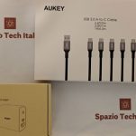 Aukey Caricabatteria da muro 60W con Dynamic Detect, USB C Power Delivery 3.0 PA-D3 + Set di 5 cavi USB C a USB 3.0 in nylon intrecciato CB-CMD2